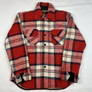 VTG 70s CPO by Swell Wear Mens Wool Blend Plaid Jacket Sz Small Shacket Red